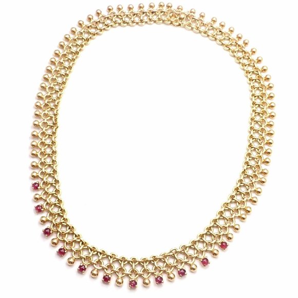 Rare! Vintage Authentic Tiffany & Co 18k Yellow Gold Ruby Collar Necklace - Picture 3 of 10